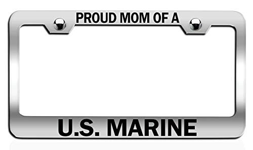 Makoroni - Proud of A U.S. Marine Mom Mothers Day Chrome Steel Auto SUV License Plate Frame License Tag Holder Makoroni - Proud of A U.S. Marine Mom Mothers Day Chrome Steel Auto SUV License Plate Frame License Tag Holder