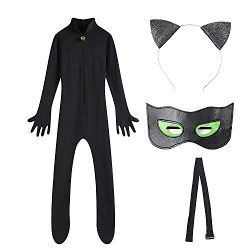 Tomlyws Cat Noir Costume for Kids Halloween Christmas Party Jumpsuit Marinette Superhero Cosplay XL