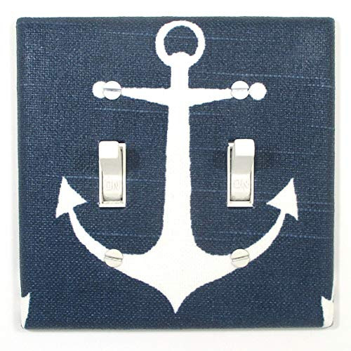 Navy Blue Anchor Double Toggle Light Switch Cover Plate Nautical Nursery Decor