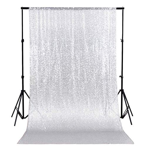 Sequin Backdrop Curtain Silver 4FTx7FT Shimmer Curtain Panels Photography Backdrop Sequin Fabric Backdrop Baby Shower Curtains Glitter Backdrop for Wedding Party