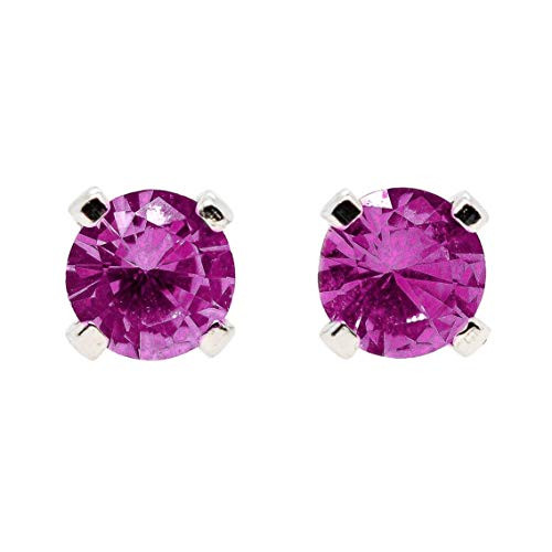 6mm Hot Pink Ruby Gemstone Stud Earrings in Sterling Silver - July birthstone