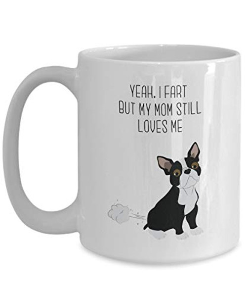 11oz Coffee Cup Boston Terrier Fart Mug - Yeah  I Fart But My Mom Still Loves Me- Funny Tea Hot Cocoa Coffee Cup - Novelty Birthday Christmas Gag Gifts Idea Funny Present