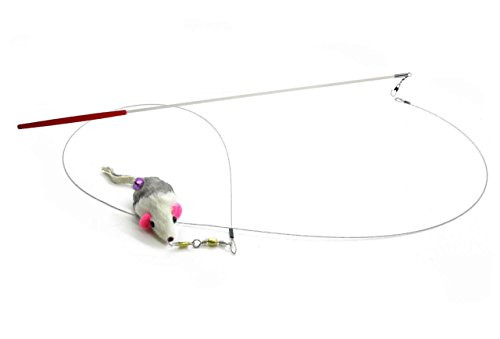 Kats_N Us Cat Toy Wand with Rabbit Fur Gray White Mouse