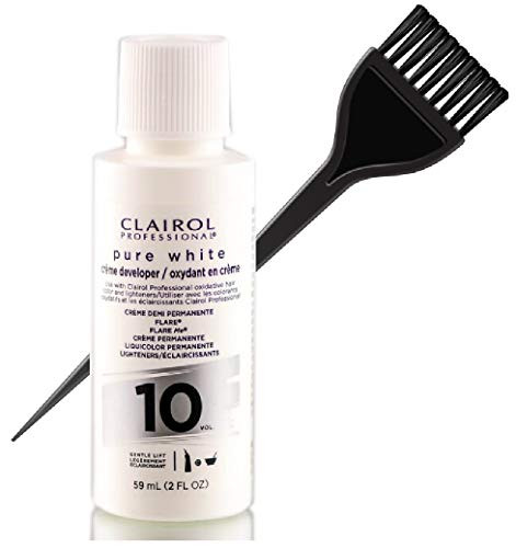 Clairol PURE WHITE Creme Developer -w Sleek Tint Brush- Haircolor Cream Peroxide for Permanent Hair Color Dye  and  Lighteners -10 VOLUME  2.0 OUNCE SIZE-