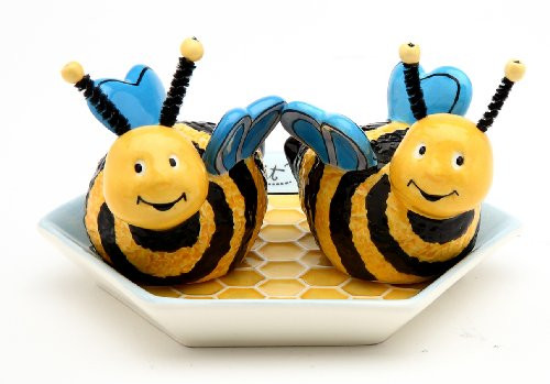 Appletree 2-Inch Ceramic Bee Salt and Pepper with Honeycombed Tray