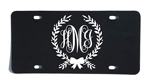 Custom Personalized Monogram Vanity Plate Initial Front License Auto Tag Car Accessories Bow and Wreath Script Letter Design Custom Personalized Monogram Vanity Plate Initial Front License Auto Tag Car Accessories Bow and Wreath Script Letter Design
