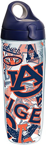 Tervis 1252333 NCAA Auburn Tigers All Over Water Bottle with Lid, 24 oz, Clear