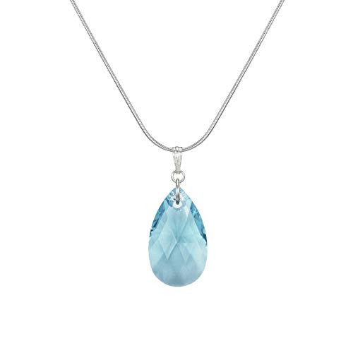 Aquamarine Blue Crystal Teardrop Sterling Silver Snake Chain Necklace 18 Inch Aquamarine Blue Crystal Teardrop Sterling Silver Snake Chain Necklace 18 Inch