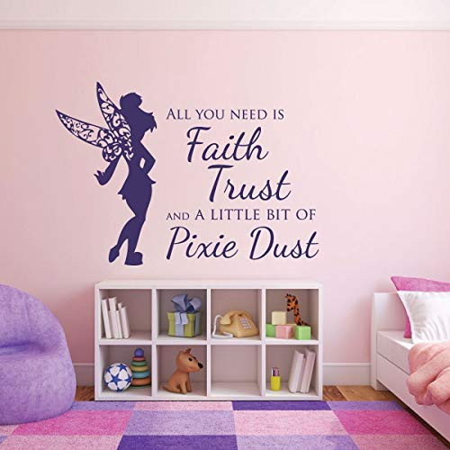 Pink Wall Decals for Girls Fairyinch All You Need is Faith  Trust  and a Little Bit of Pixie Dustinch   Kids Room Decor  Princess Decoration  Motivational Saying