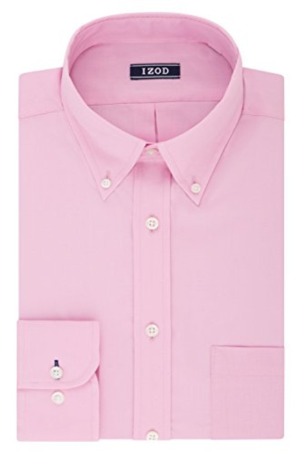 IZOD mens Regular Fit Stretch Solid Button Down Collar Dress Shirt  Pink  17 -17.5 Neck 34 -35 Sleeve X-Large US