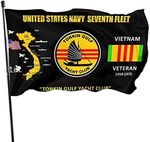 N Y US Navy Tonkin Gulf Yacht Club Vietnam Veteran with US Flag Banner Breeze Flag Outdoor Flags Home Flag 3_ X 5_ Ft