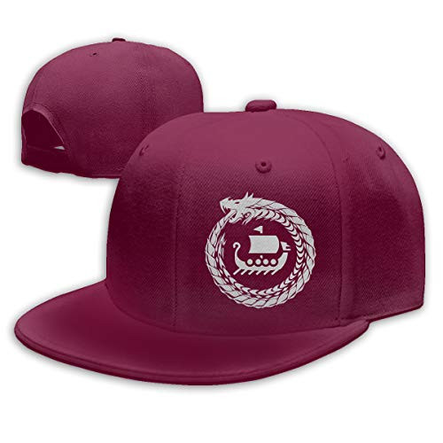 Norse Mythology Viking Solid Flat Bill Snapback Hip Hop Hat Baseball Cap for Men  and  Women Dark Red