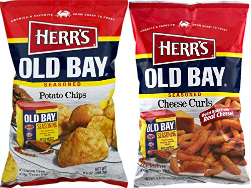 Herr_s Old Bay Seasoned Potato Chips  and  Old Bay Seasoned Cheese Curls Variety Pack -2 Bags-