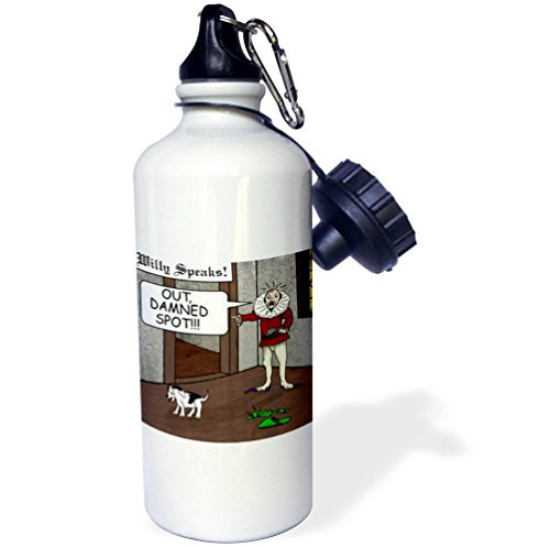 3dRose Out Damned Spot Humor Shakespeare Cartoon Sports Water Bottle, 21 oz, White