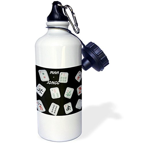 3dRose wb_34915_1 "Mah Jongg Tiles On Black" Sports Water Bottle, 21 oz, White