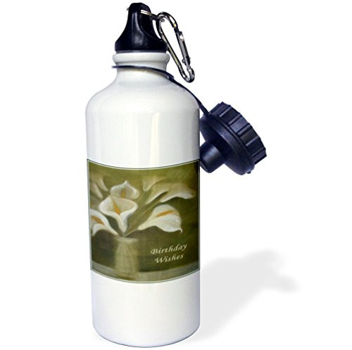 3dRose wb_49393_1"Birthday Wishes calla, calla lilies, calla lily, callas, easter lily, floral, flower" Sports Water Bottle, 21 oz, White 3dRose wb_49393_1"Birthday Wishes calla, calla lilies, calla lily, callas, easter lily, floral, flower" Sports Water Bottle, 21 oz, White