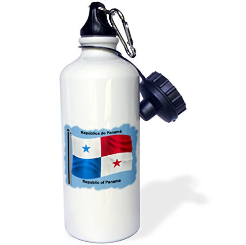 3dRose wb_58783_1 Republic of Panama Flag Waving on a Blue Background Sports Water Bottle, 21 oz, White