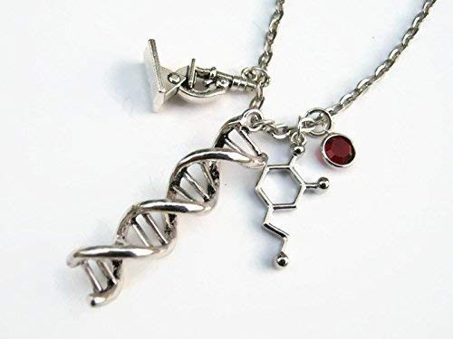 Scientist Charm Necklace  DNA Double Helix Jewelry  Personalized Birthstone Necklace  Microscope  Molecule