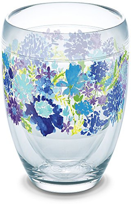 Tervis 1290906 Fiesta-Purple Floral Tumbler with Wrap, 9oz Stemless Wine Glass, Clear