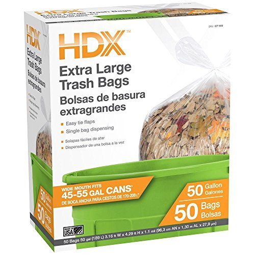 HDX 50 gal. Clear Wave Cut Trash Bags -50-Count-