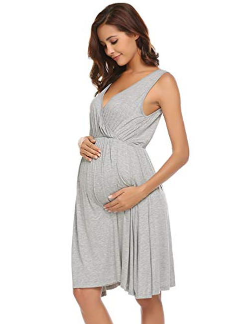 Ekouaer Women s Pregnant V-Neck Nursing Delivery Labor Hospital Nightgown Sleeveless Maternity Nightgown Sleepwear