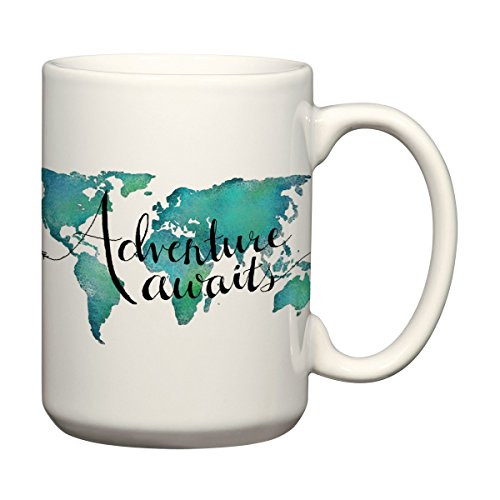 Adventure Awaits 15 oz Mug World Map Coffee Mug Travel Quote Mug