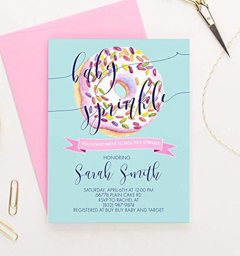 Donut Baby Shower Invitations  Personalized Baby Sprinkle Invitations Girl or Boy  Your choice of Quantity and Envelope Color