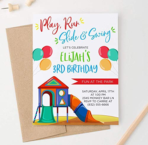 Park Birthday Party Invitations  Playground Birthday Invitations Girl or Boy  Your choice of Quantity  Age  Info and Envelope Color