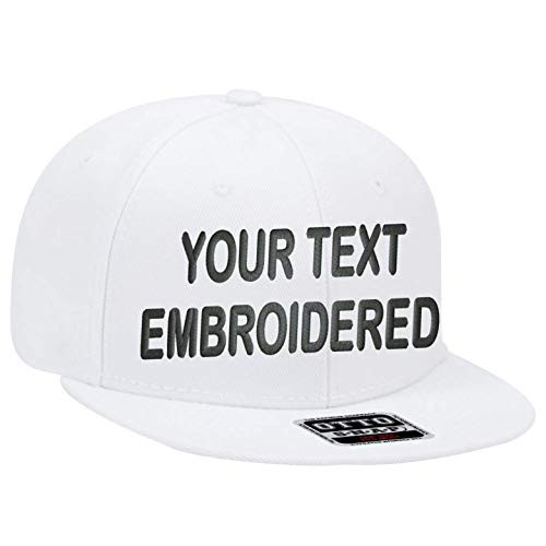 Custom Snapback Hat. Otto. Embroidered. Your Own Text Flatbill Bill Snapback. -White-