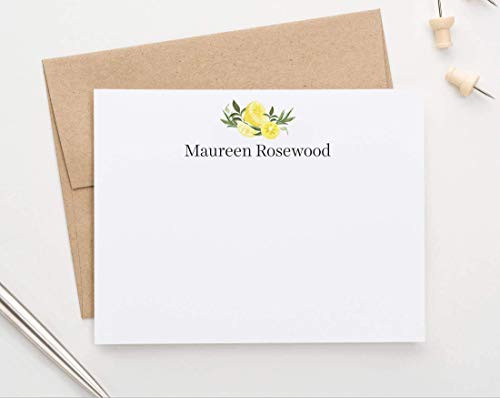 Personalized Stationery for Women  Personalized Lemon Citrus FLAT Note Cards with Envelopes  Personalized Stationary for Women with Classic Font  Your Choice of Colors and Quantity