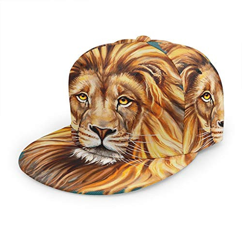 Adults Teens Snapback Flat Bill Brim Cap  Head of Lion King  Cool Hip Hop Hat Trucker Sun Hat Breathable Adjustable Baseball Caps