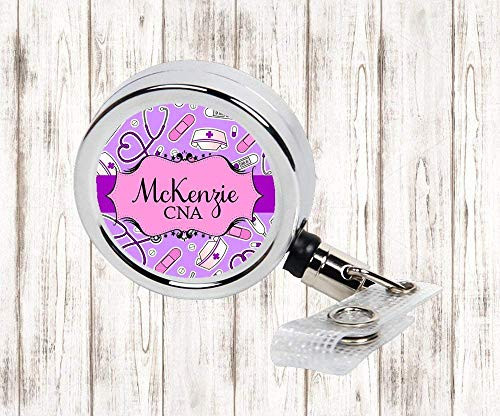 Purple Nurse  RN  LPN  CNA  CMA Personalized Retractable Metal Retractable Badge Reel  ID Holder