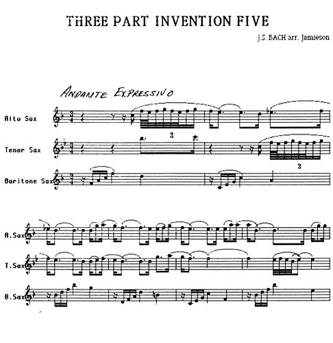 3-Part Invention No.5 for Saxophone Trio by J.S. Bach