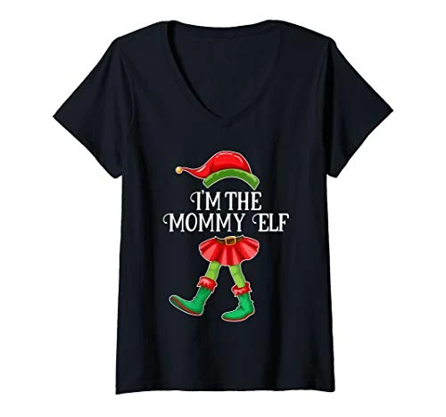 Womens I_m the Mommy Elf Matching Family Pajamas Christmas Mom Gift V-Neck T-Shirt