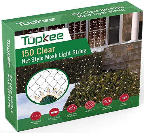 Tupkee Christmas Light Net  150 Clear Warm Mesh Lights - 4 ft x 6 ft  Outdoor   Indoor  Net Lights for Bushes  Hedges or Trees