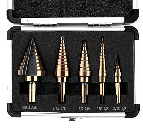 Yesland 5pcs Hss Cobalt  Multiple Hole 50 Sizes High Speed Metal Step Drill Bit Set with Aluminum Case