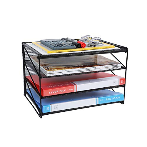 Veesun Paper Letter Tray Organizer  Mesh Desk File Organizer with 3 Tier Shelf Sorter  Black