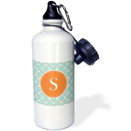 3dRose Letter S Monogram Orange and Blue Quatrefoil Pattern-Sports Water Bottle, 21oz (wb_210620_1), Multicolored