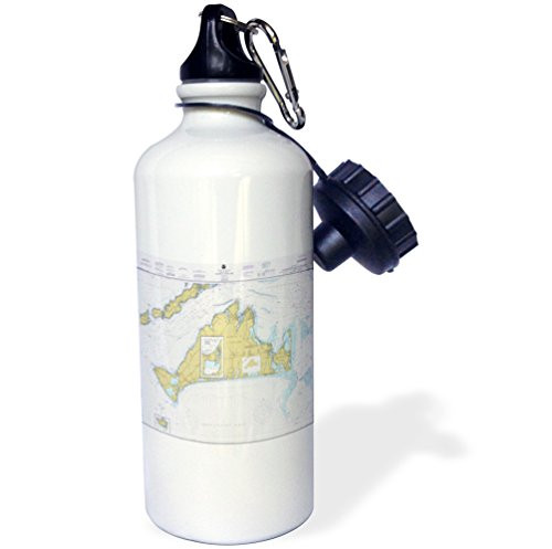 3dRose Print of Nautical Map of Marthas Vineyard-Sports Water Bottle, 21oz (wb_214258_1), Multicolored