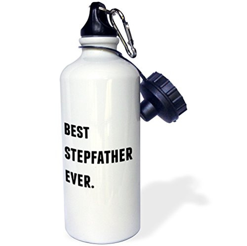 3dRose wb_213359_1 Best Stepfather Ever, Black Letters On A White Background Sports Water Bottle, Multicolor, 21 oz