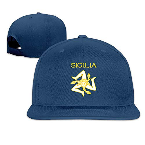 Rajanaz Sicilian Trinacria Sicilia Pride Flat Bill Snapback Hat Hip Hop Caps Adjustable Baseball Cap for Men  and  Women Navy