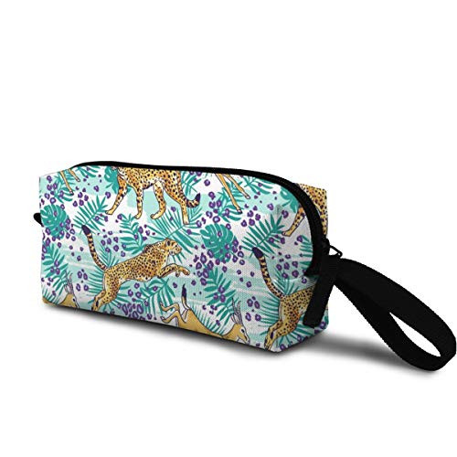 HFdAK.t Leopard Cheetah and Palm Leaves Durable Cosmetic Bag Travel Makeup Pouch Portable Organizer Bag for Women Girls HFdAK.t Leopard Cheetah and Palm Leaves Durable Cosmetic Bag Travel Makeup Pouch Portable Organizer Bag for Women Girls