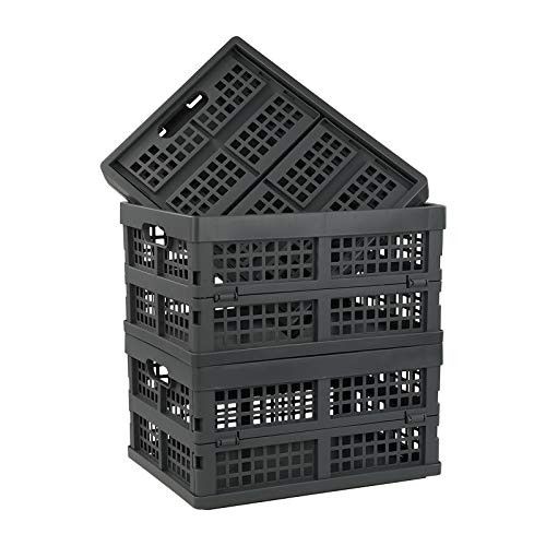 EudokkyNA 3-Pack 15 Liter Plastic Collapsible Crate  Gray Storage Foldable Basket