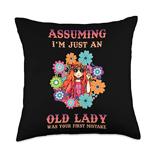 Assuming I_m Just An Old Lady Shirt Was Your First Vintage Assuming I_m Just An Old Lady Was Your First Mistake Throw Pillow  18x18  Multicolor