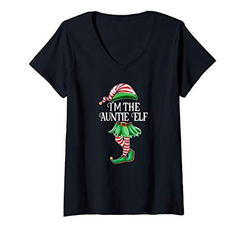 Womens I_m the Auntie Elf Matching Family Pajamas Christmas Gift V-Neck T-Shirt