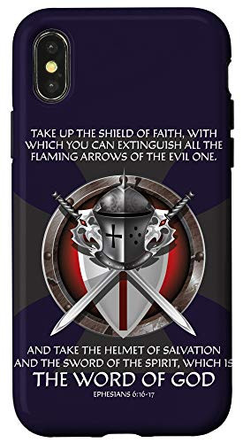 iPhone X XS Armor of God Christian Bible Verse Cross Faith Men Gifts Case