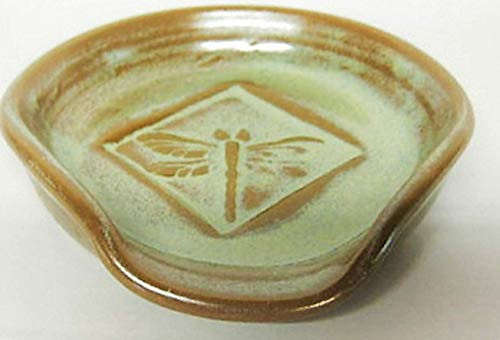 Pottery spoon rest handmade by Traditions Pottery with dragonfly