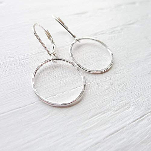 Camilee Designs Hammered Circle Leverback Earrings in Sterling Silver