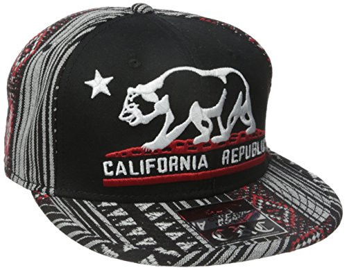 California Republic Embroidered Bear Flag Flat Bill Snapback Hat - Aztec Tribal Pattern
