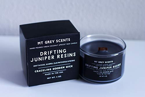 DRIFTING JUNIPER RESINS 4oz Luxury Scented Candle w Wooden Wick